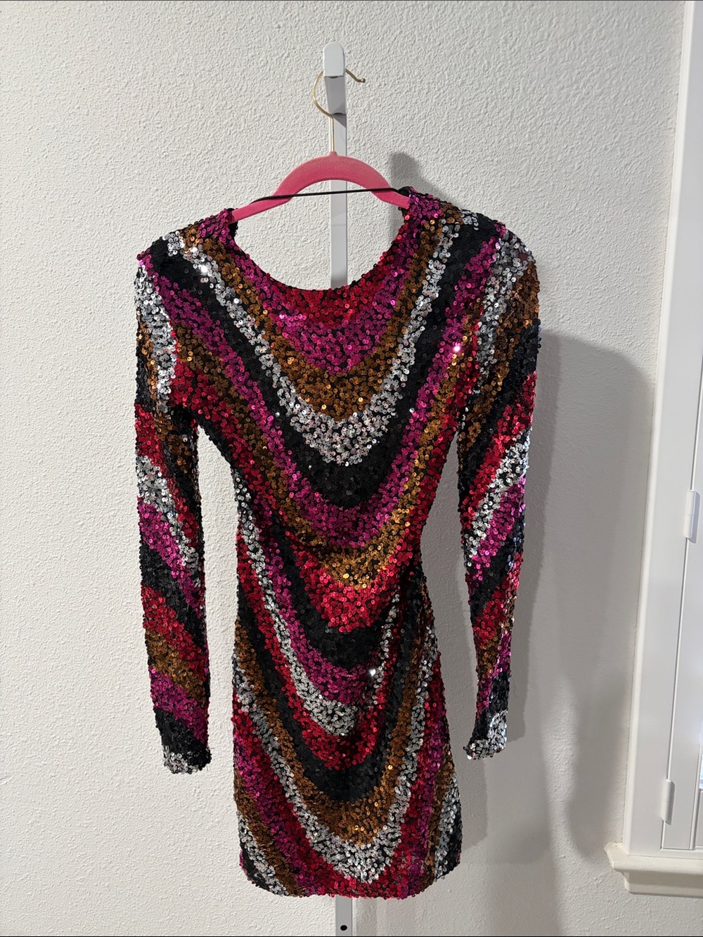 B.Darlin long sleeve sequined backless dress.  Gorgeous sequins all over.